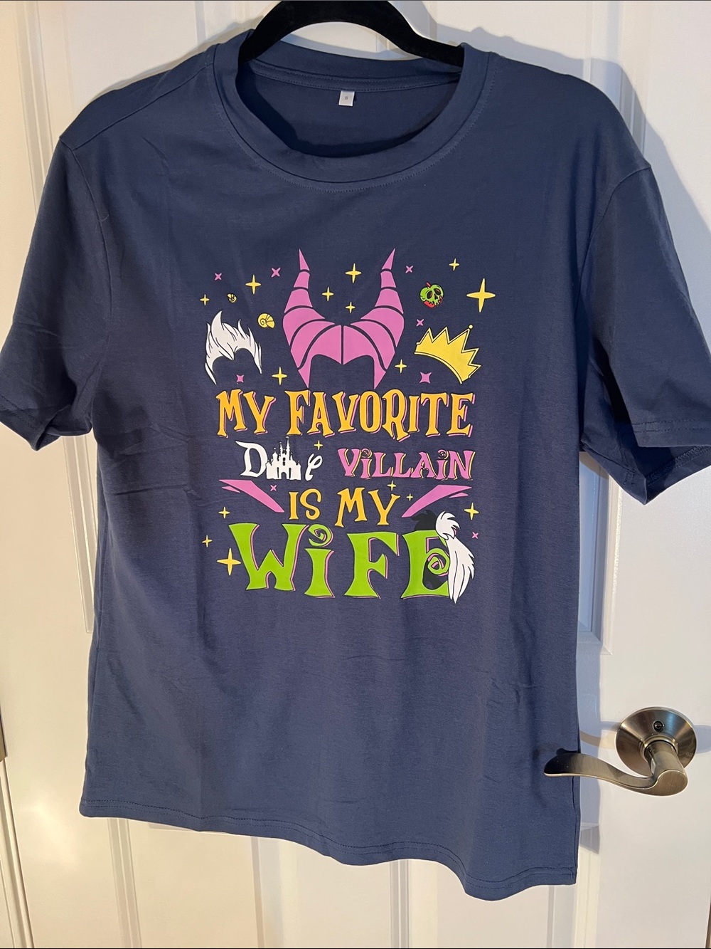 My Favorite Villain Is My Wife Mens Graphic Tee - Navy Size Small